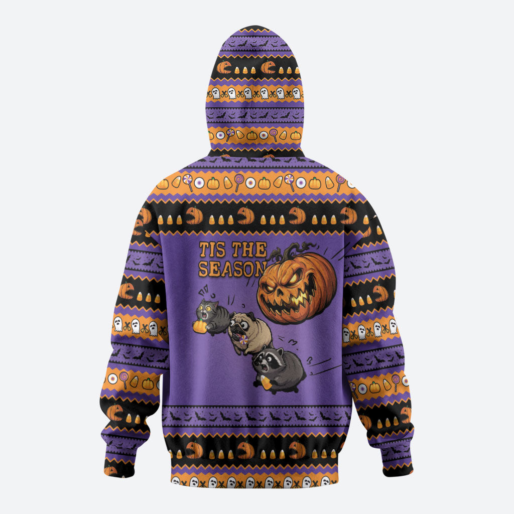 Halloween Animal Funny Zip Hoodie Short Spine Do Crime Spooky Pumpkin Chase