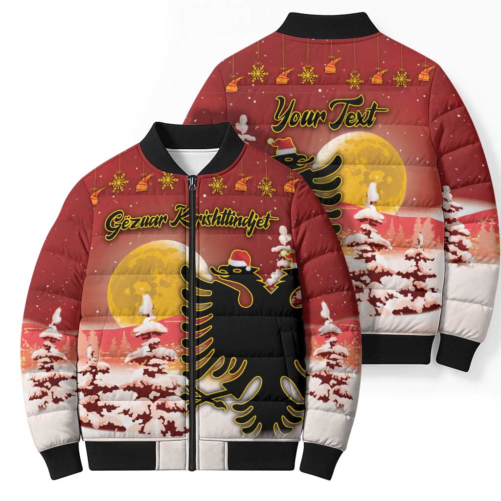 Personalized Albania Christmas Bomber Puffer Jacket Gezuar Krishtlindjet - Wonder Print Shop