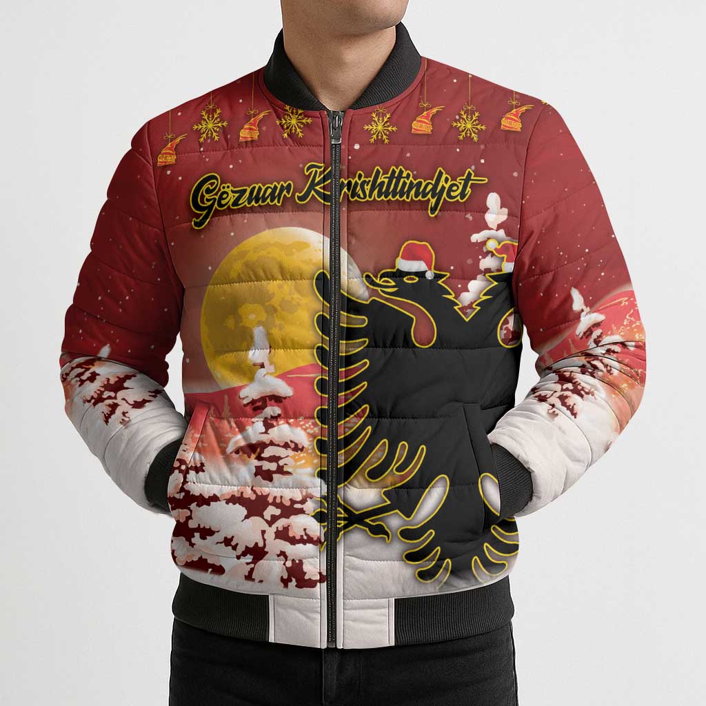 Personalized Albania Christmas Bomber Puffer Jacket Gezuar Krishtlindjet - Wonder Print Shop