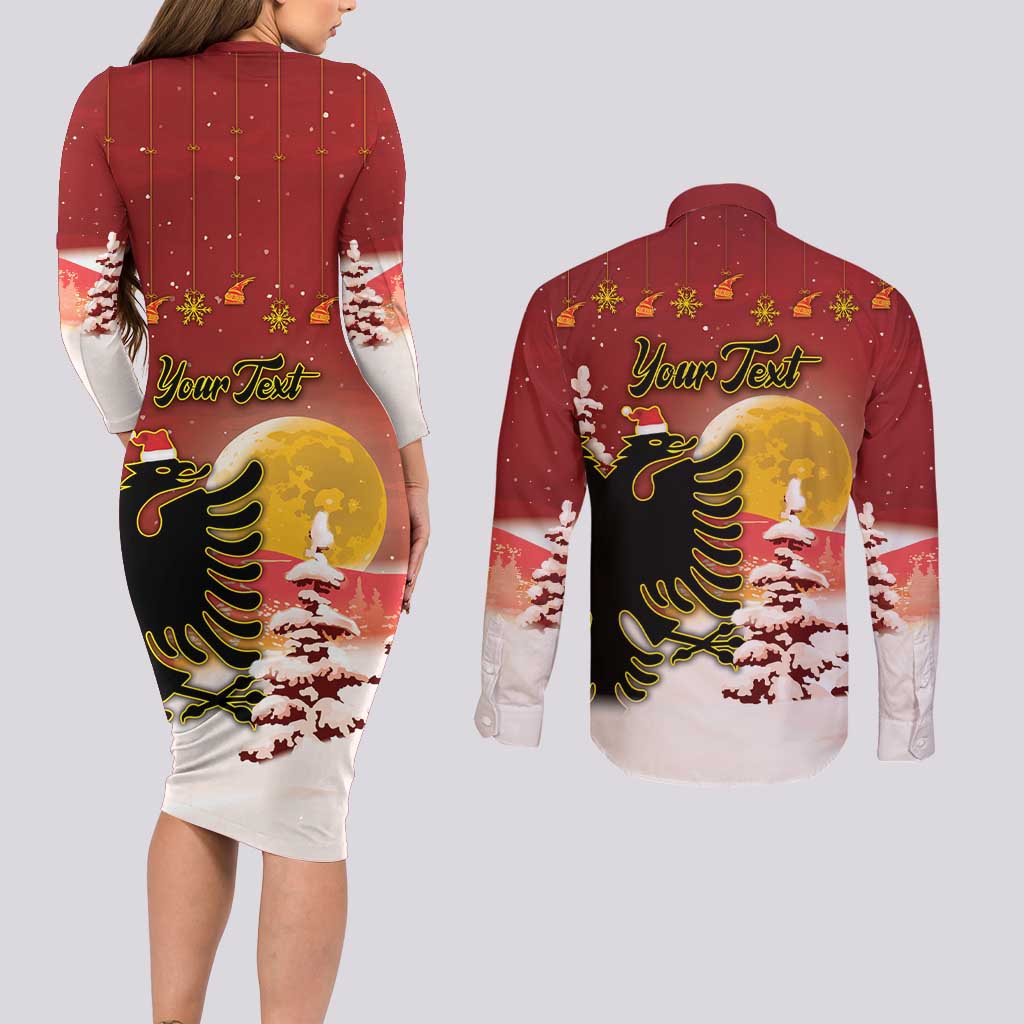 Personalized Albania Christmas Couples Matching Long Sleeve Bodycon Dress and Long Sleeve Button Shirt Gezuar Krishtlindjet - Wonder Print Shop