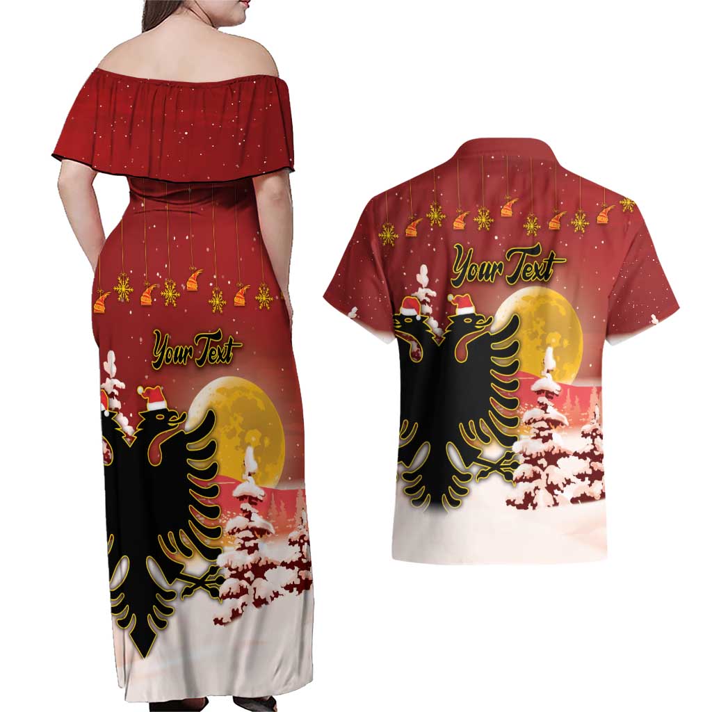 Personalized Albania Christmas Couples Matching Off Shoulder Maxi Dress and Hawaiian Shirt Gezuar Krishtlindjet - Wonder Print Shop