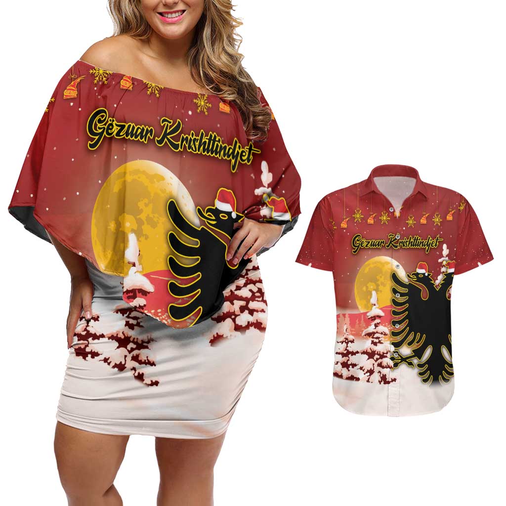 Personalized Albania Christmas Couples Matching Off Shoulder Short Dress and Hawaiian Shirt Gezuar Krishtlindjet - Wonder Print Shop