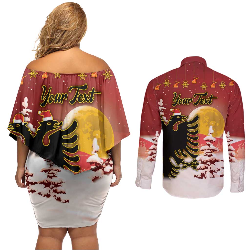 Personalized Albania Christmas Couples Matching Off Shoulder Short Dress and Long Sleeve Button Shirt Gezuar Krishtlindjet - Wonder Print Shop