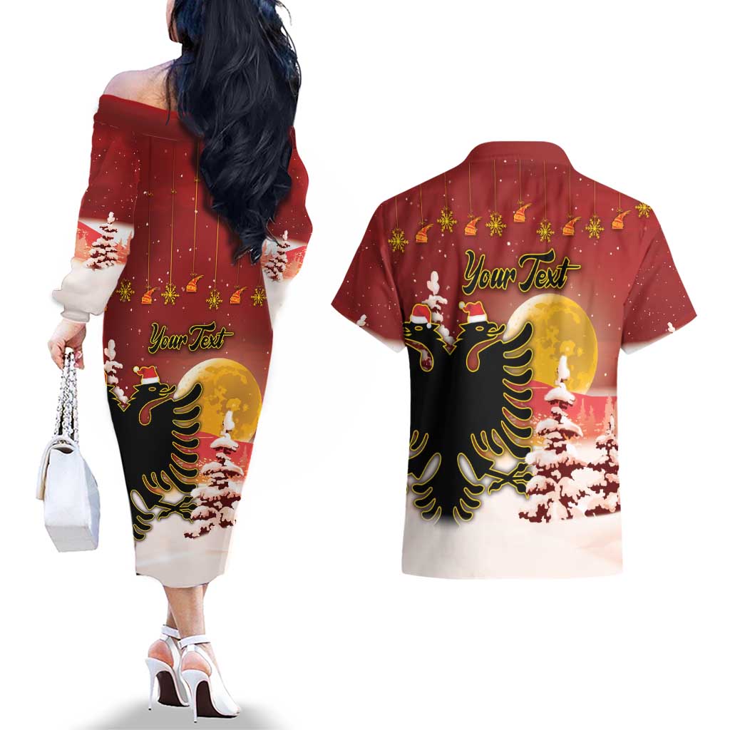Personalized Albania Christmas Couples Matching Off The Shoulder Long Sleeve Dress and Hawaiian Shirt Gezuar Krishtlindjet - Wonder Print Shop
