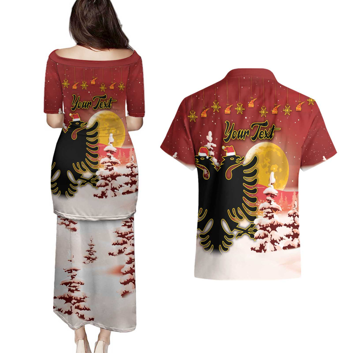 Personalized Albania Christmas Couples Matching Puletasi and Hawaiian Shirt Gezuar Krishtlindjet - Wonder Print Shop