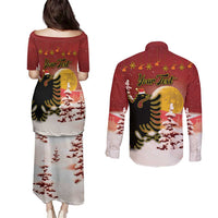 Personalized Albania Christmas Couples Matching Puletasi and Long Sleeve Button Shirt Gezuar Krishtlindjet - Wonder Print Shop