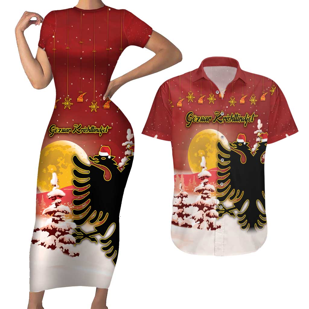 Personalized Albania Christmas Couples Matching Short Sleeve Bodycon Dress and Hawaiian Shirt Gezuar Krishtlindjet - Wonder Print Shop