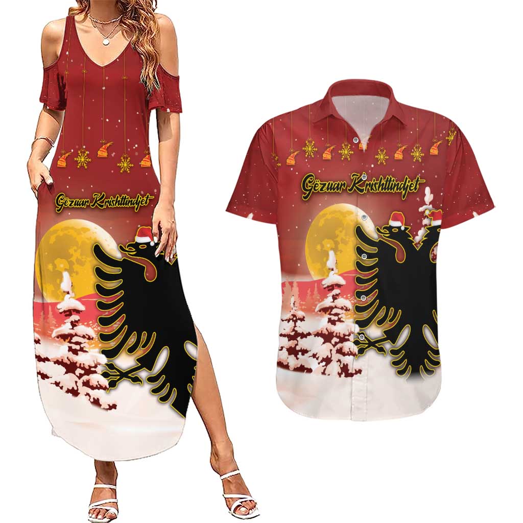 Personalized Albania Christmas Couples Matching Summer Maxi Dress and Hawaiian Shirt Gezuar Krishtlindjet - Wonder Print Shop
