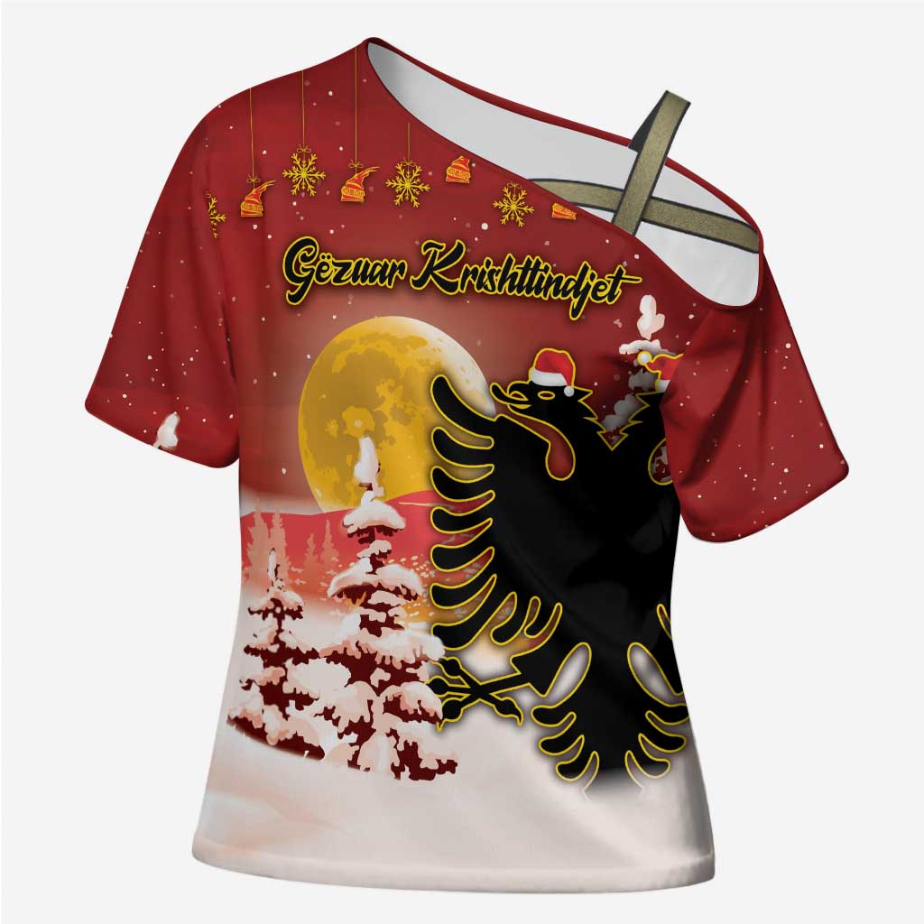 Personalized Albania Christmas Cross Shoulder Shirt Gezuar Krishtlindjet - Wonder Print Shop