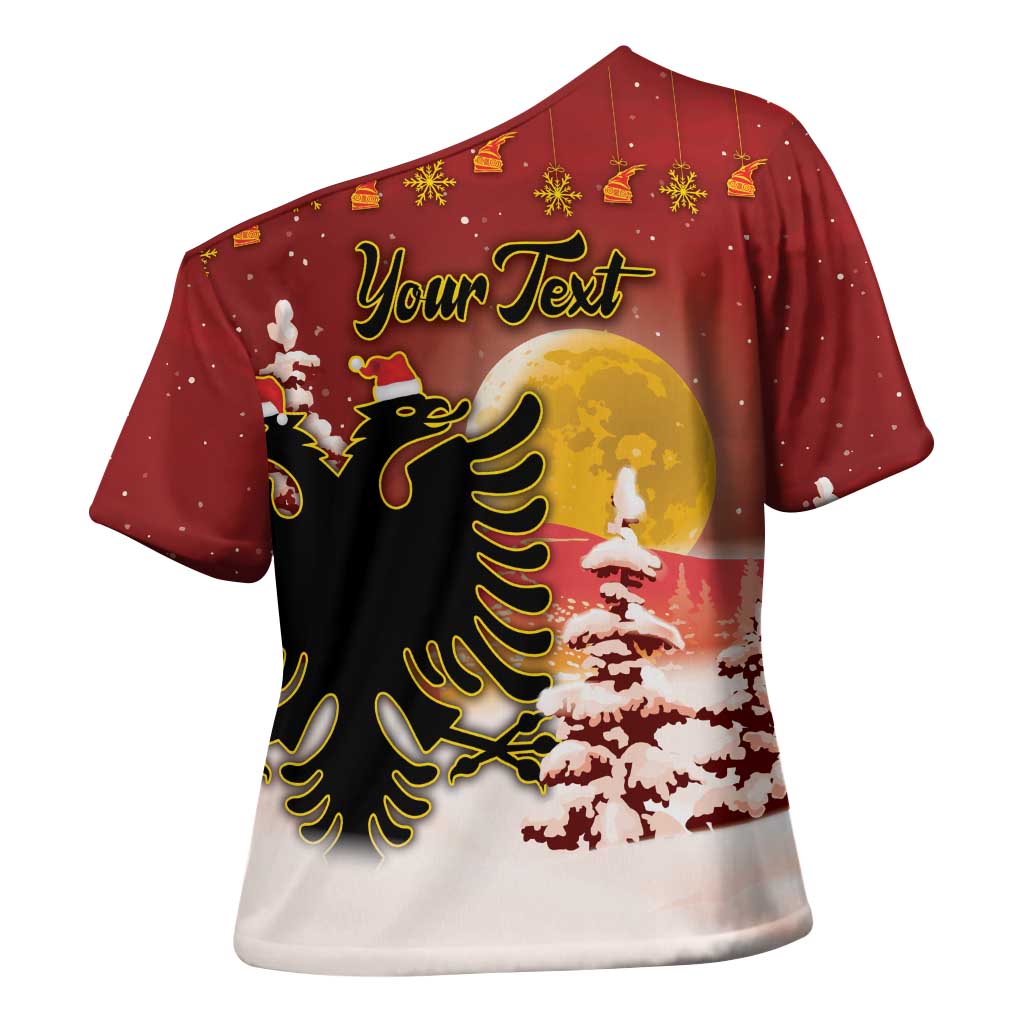 Personalized Albania Christmas Cross Shoulder Shirt Gezuar Krishtlindjet - Wonder Print Shop