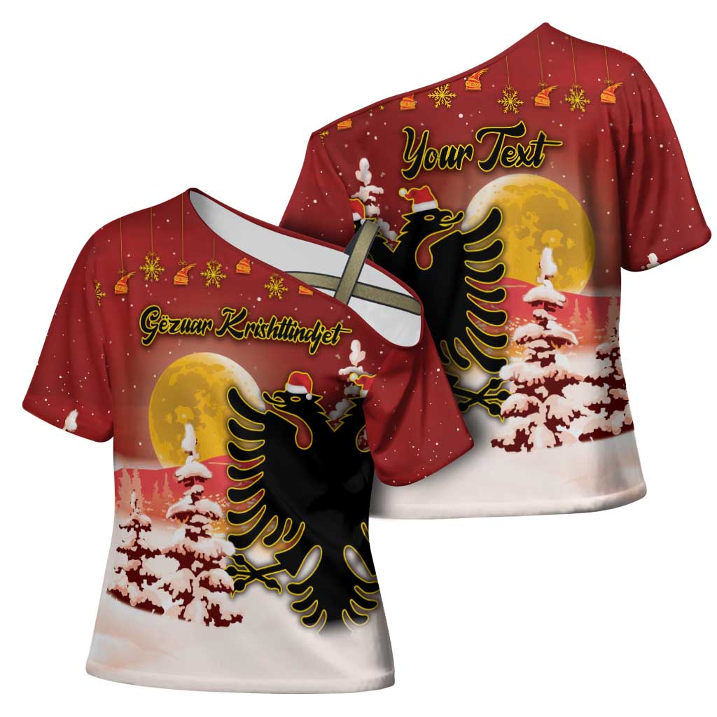 Personalized Albania Christmas Cross Shoulder Shirt Gezuar Krishtlindjet - Wonder Print Shop