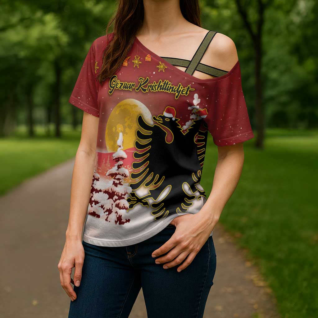 Personalized Albania Christmas Cross Shoulder Shirt Gezuar Krishtlindjet - Wonder Print Shop