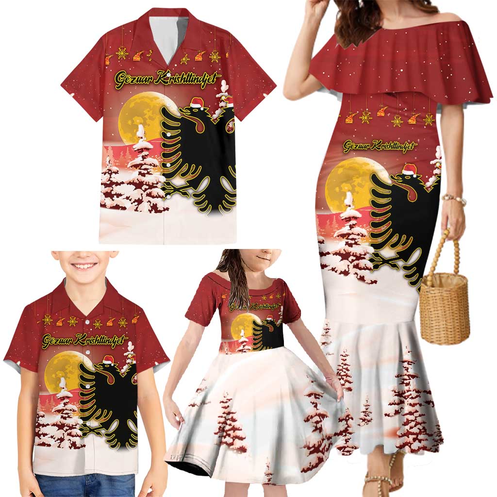 Personalized Albania Christmas Family Matching Mermaid Dress and Hawaiian Shirt Gezuar Krishtlindjet - Wonder Print Shop