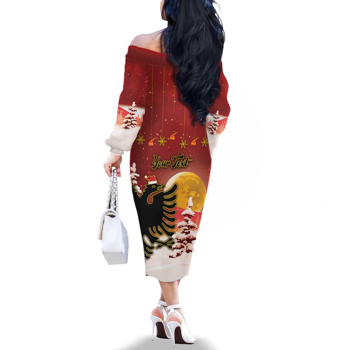 Personalized Albania Christmas Family Matching Off The Shoulder Long Sleeve Dress and Hawaiian Shirt Gezuar Krishtlindjet - Wonder Print Shop
