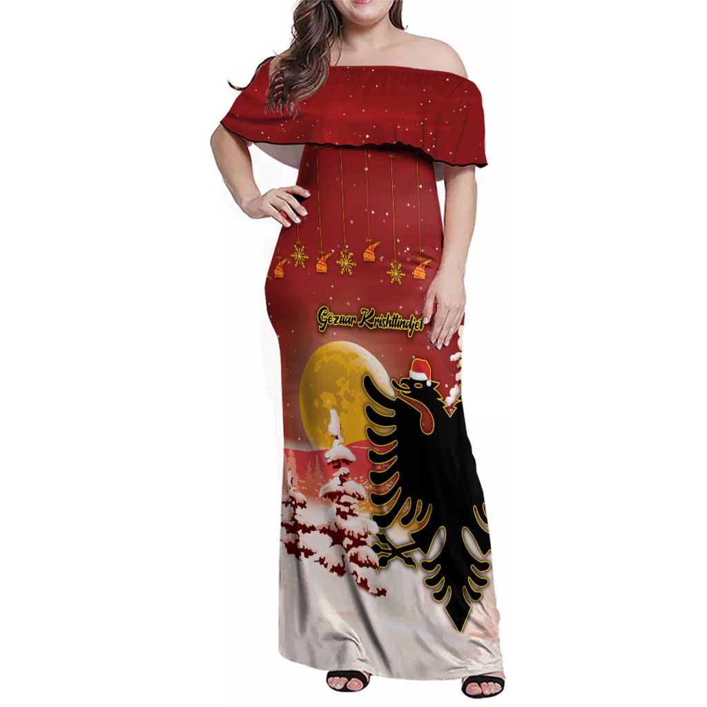 Personalized Albania Christmas Family Matching Off Shoulder Maxi Dress and Hawaiian Shirt Gezuar Krishtlindjet - Wonder Print Shop