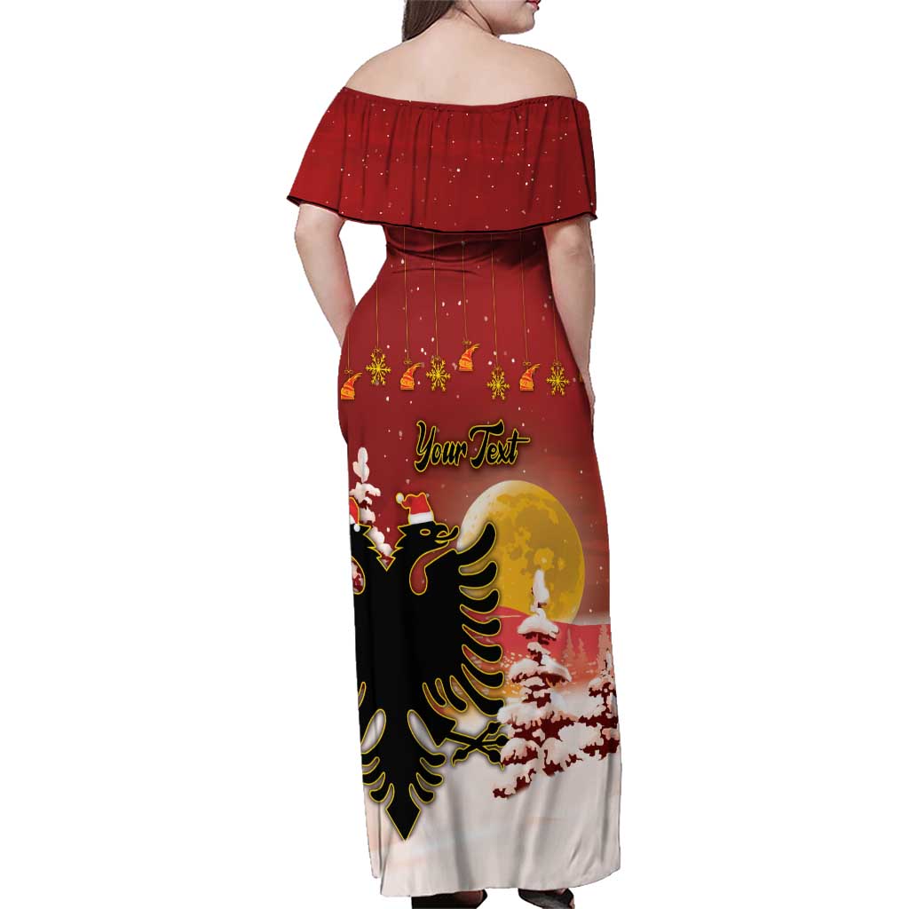 Personalized Albania Christmas Family Matching Off Shoulder Maxi Dress and Hawaiian Shirt Gezuar Krishtlindjet - Wonder Print Shop