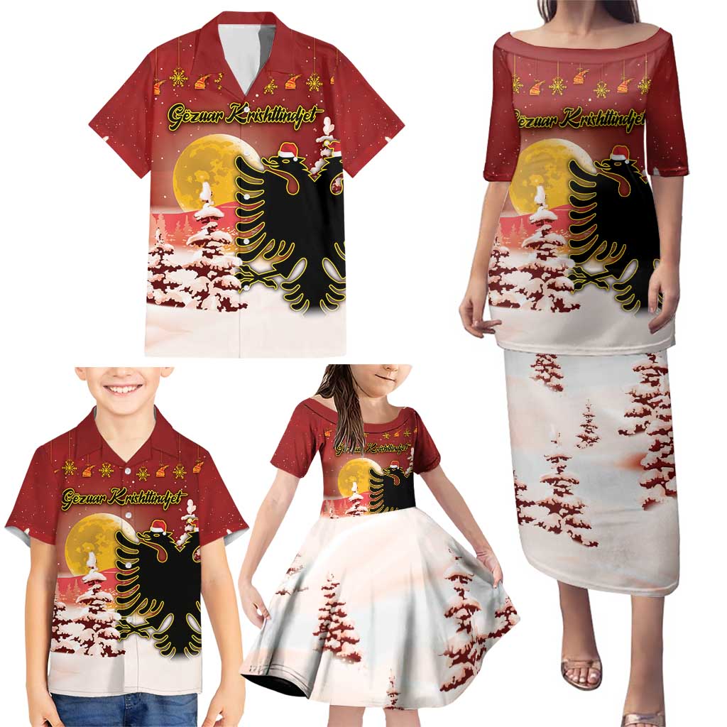 Personalized Albania Christmas Family Matching Puletasi and Hawaiian Shirt Gezuar Krishtlindjet - Wonder Print Shop