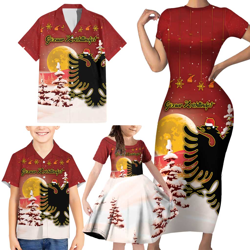 Personalized Albania Christmas Family Matching Short Sleeve Bodycon Dress and Hawaiian Shirt Gezuar Krishtlindjet - Wonder Print Shop
