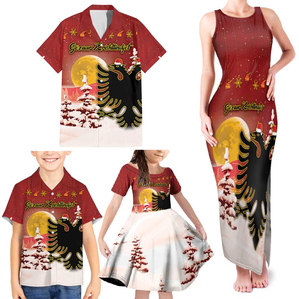 Personalized Albania Christmas Family Matching Tank Maxi Dress and Hawaiian Shirt Gezuar Krishtlindjet - Wonder Print Shop