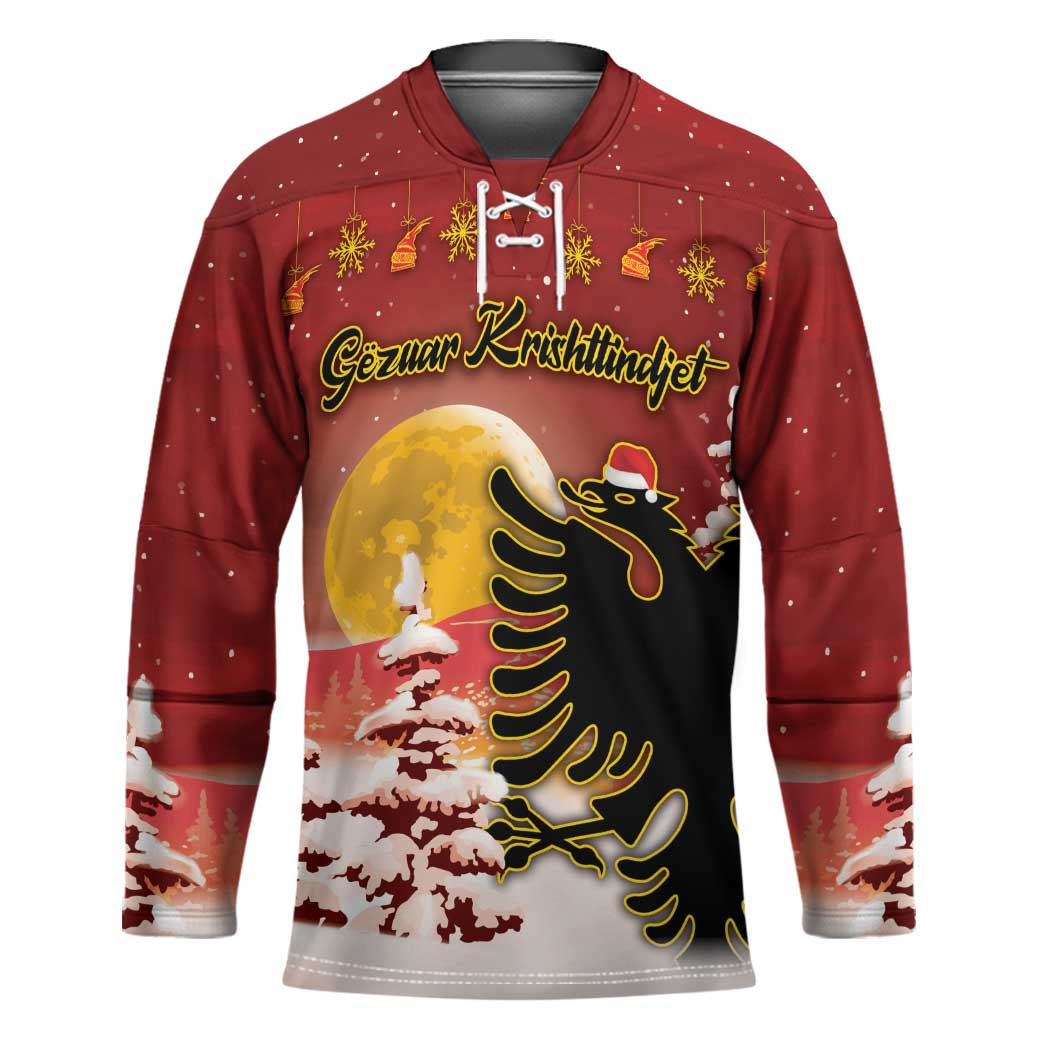 Personalized Albania Christmas Hockey Jersey Gezuar Krishtlindjet - Wonder Print Shop