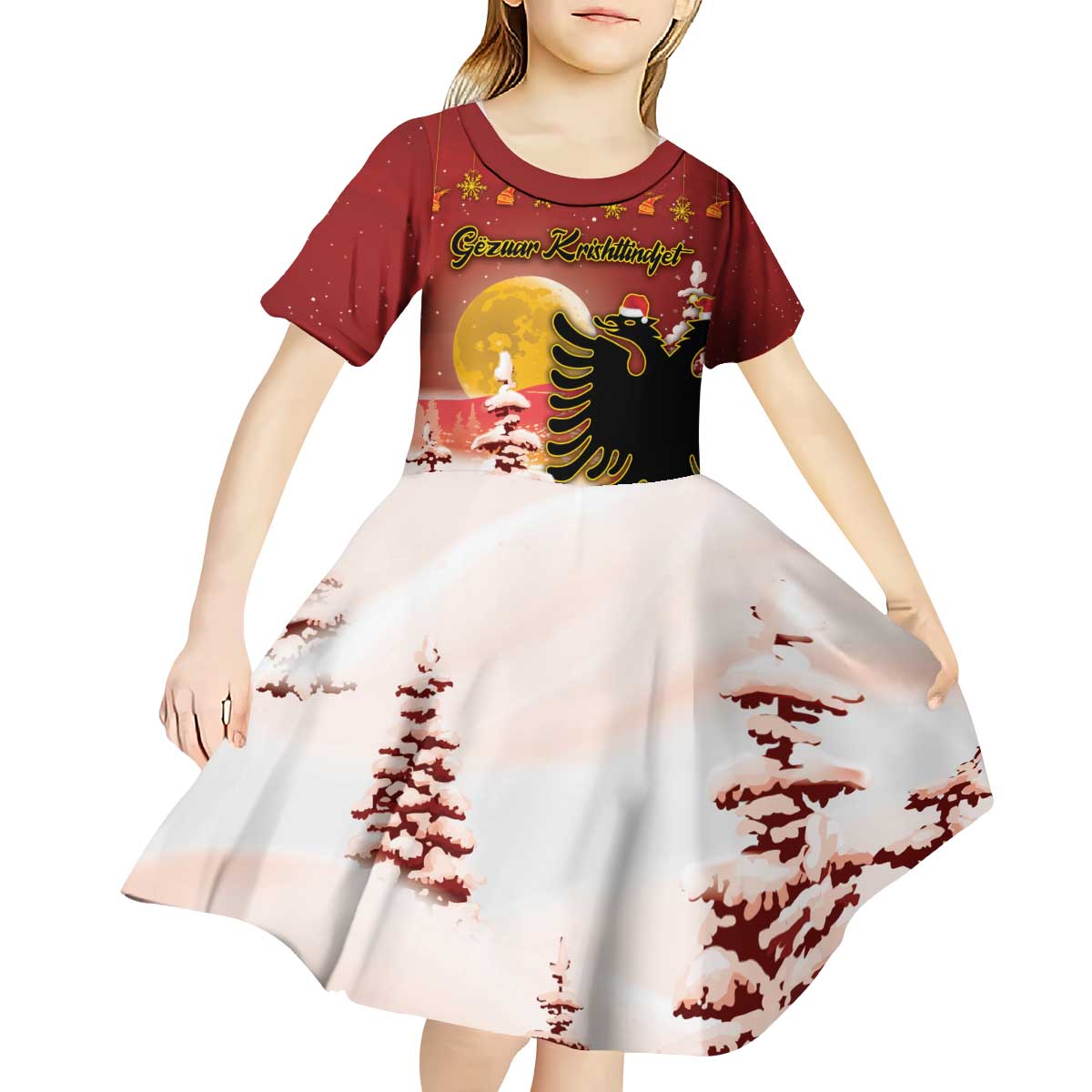 Personalized Albania Christmas Kid Short Sleeve Dress Gezuar Krishtlindjet - Wonder Print Shop