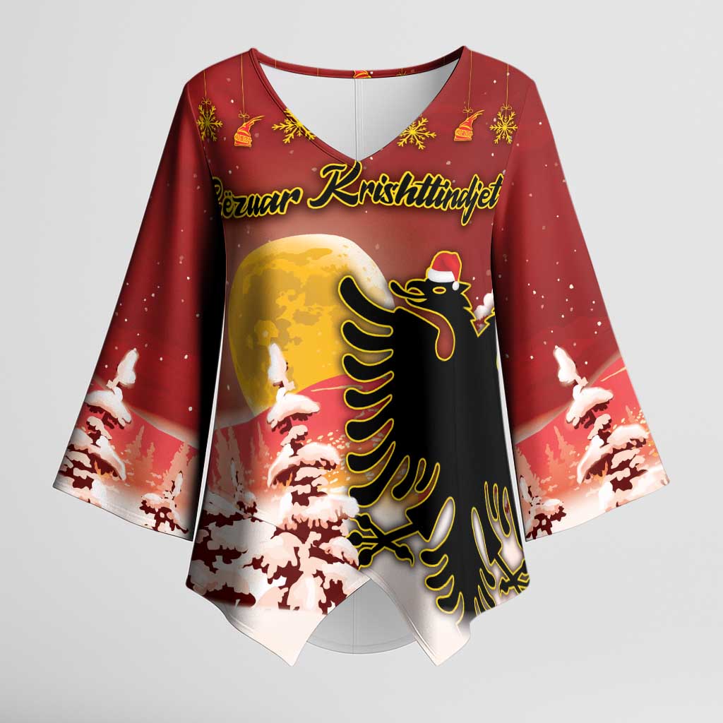 Personalized Albania Christmas Kimono Sleeve Blouse Gezuar Krishtlindjet - Wonder Print Shop