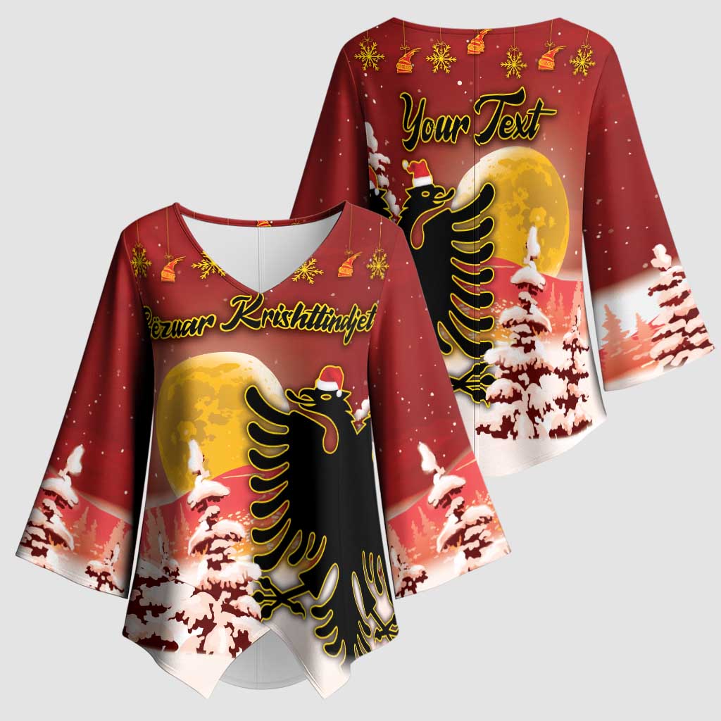 Personalized Albania Christmas Kimono Sleeve Blouse Gezuar Krishtlindjet - Wonder Print Shop