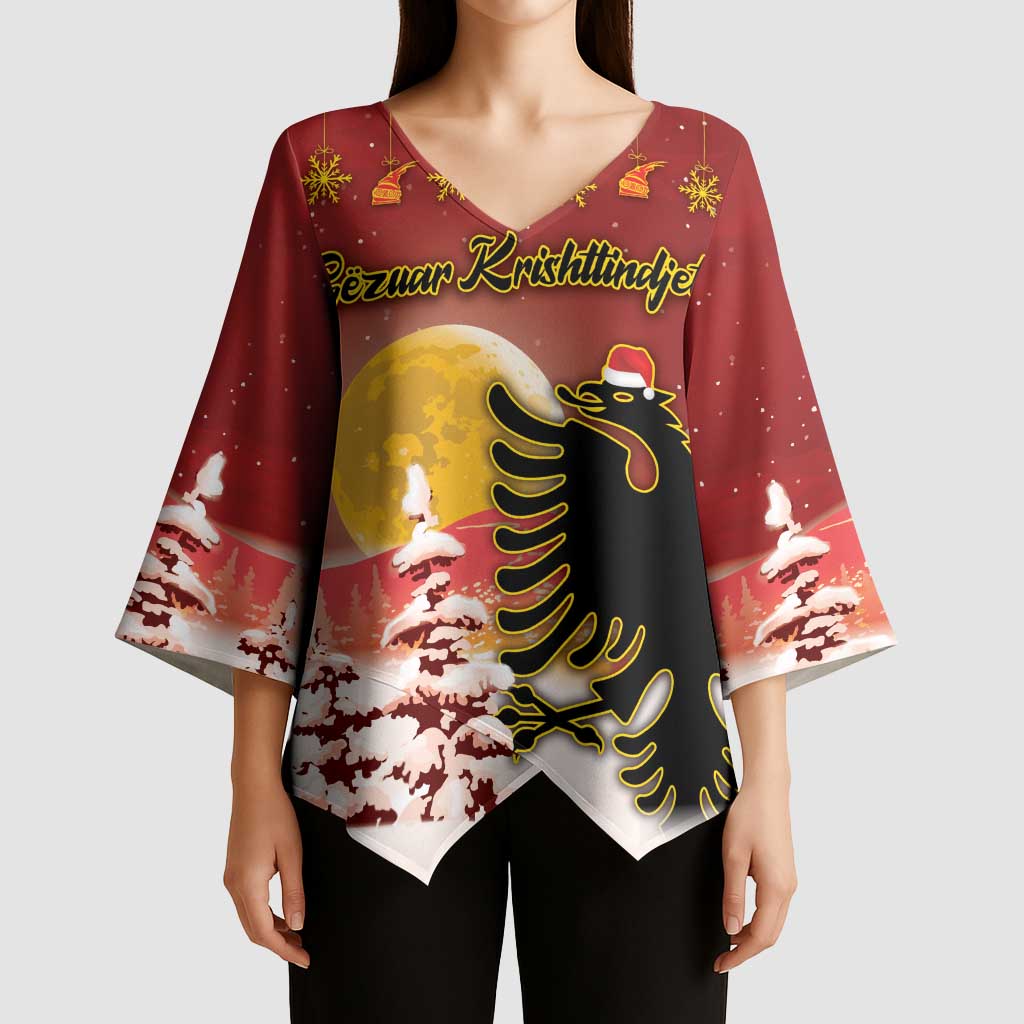 Personalized Albania Christmas Kimono Sleeve Blouse Gezuar Krishtlindjet - Wonder Print Shop