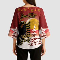 Personalized Albania Christmas Kimono Sleeve Blouse Gezuar Krishtlindjet - Wonder Print Shop