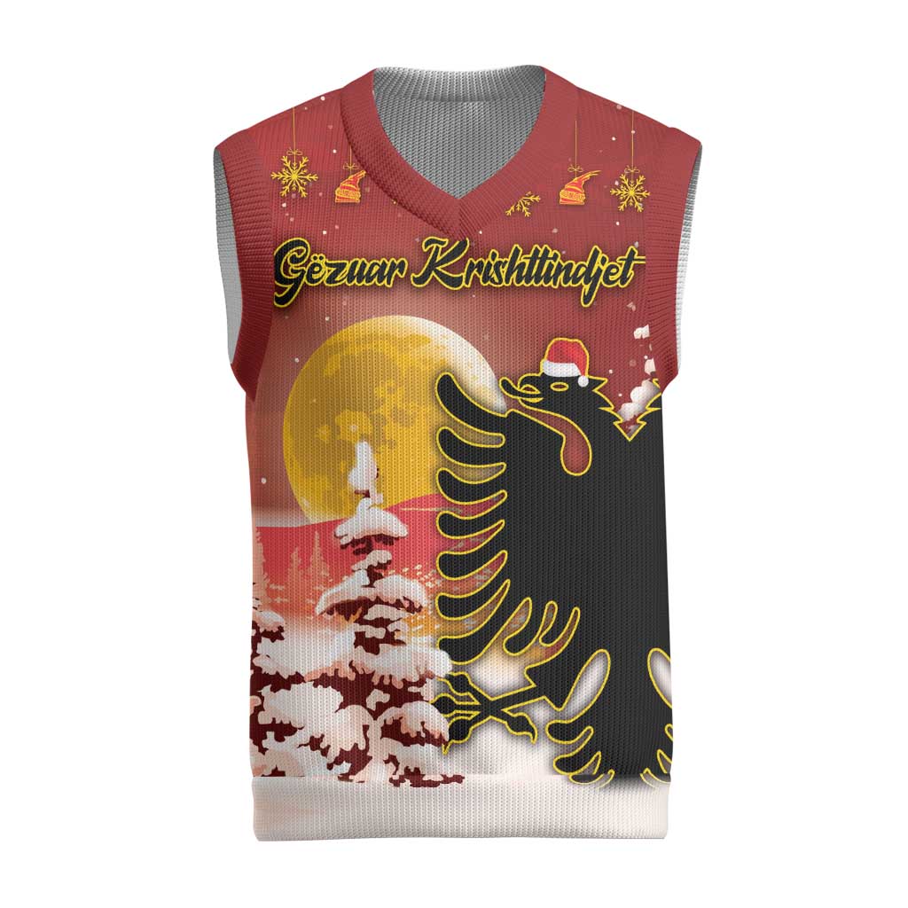 Personalized Albania Christmas Knitted V-Neck Vest Gezuar Krishtlindjet - Wonder Print Shop