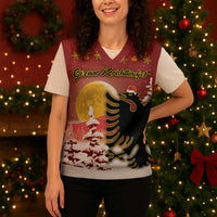 Personalized Albania Christmas Knitted V-Neck Vest Gezuar Krishtlindjet - Wonder Print Shop