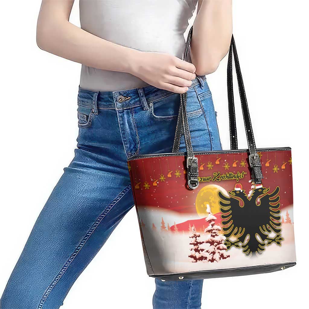 Albania Christmas Leather Tote Bag Gezuar Krishtlindjet - Wonder Print Shop