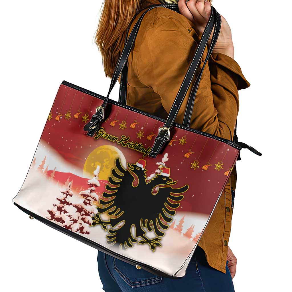 Albania Christmas Leather Tote Bag Gezuar Krishtlindjet - Wonder Print Shop