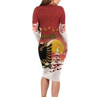 Personalized Albania Christmas Long Sleeve Bodycon Dress Gezuar Krishtlindjet - Wonder Print Shop