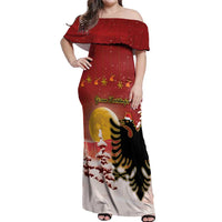 Personalized Albania Christmas Off Shoulder Maxi Dress Gezuar Krishtlindjet - Wonder Print Shop