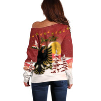 Personalized Albania Christmas Off Shoulder Sweater Gezuar Krishtlindjet - Wonder Print Shop