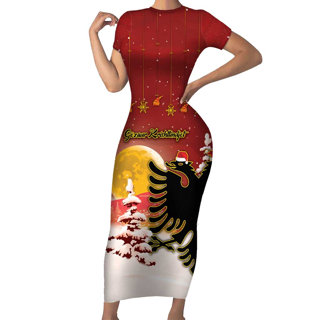 Personalized Albania Christmas Short Sleeve Bodycon Dress Gezuar Krishtlindjet - Wonder Print Shop