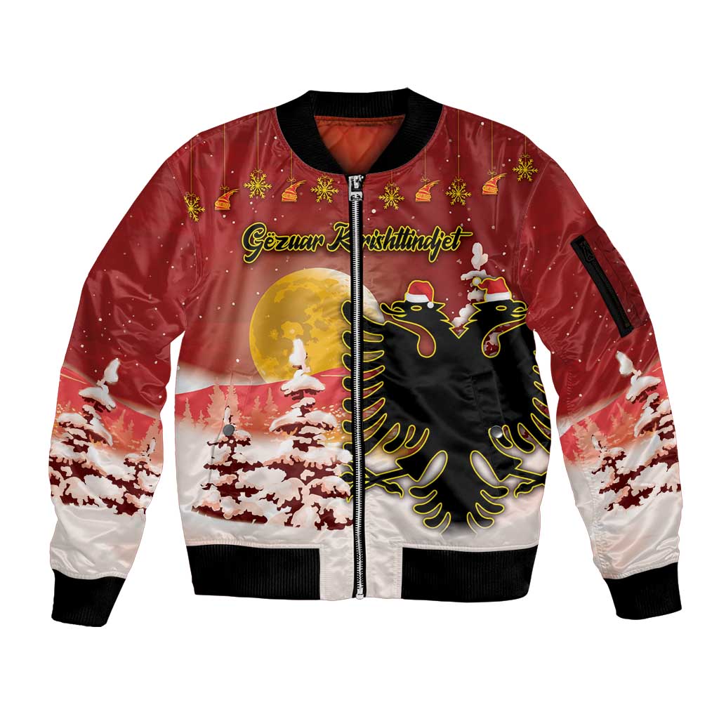Personalized Albania Christmas Sleeve Zip Bomber Jacket Gezuar Krishtlindjet - Wonder Print Shop