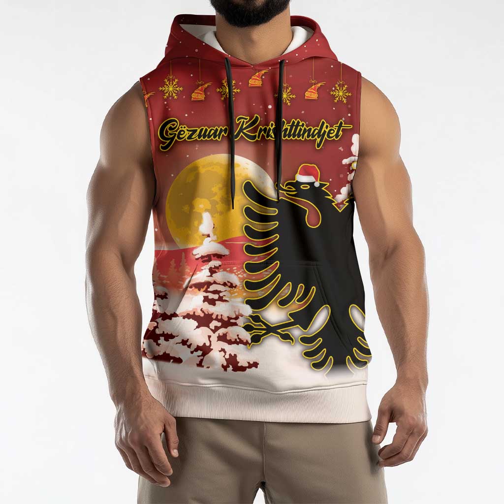 Personalized Albania Christmas Sleeveless Hoodie Gezuar Krishtlindjet - Wonder Print Shop
