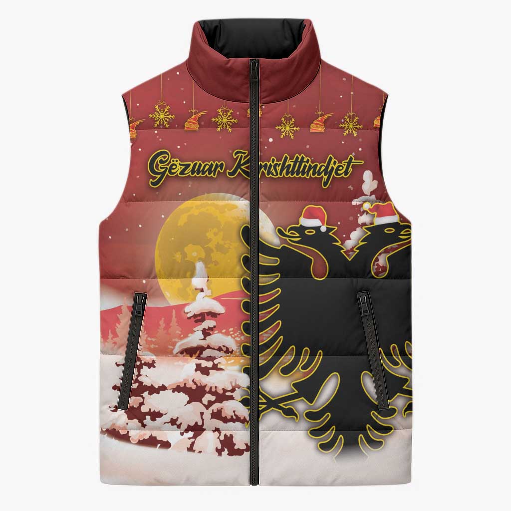 Personalized Albania Christmas Sleeveless Puffer Jacket Gezuar Krishtlindjet - Wonder Print Shop