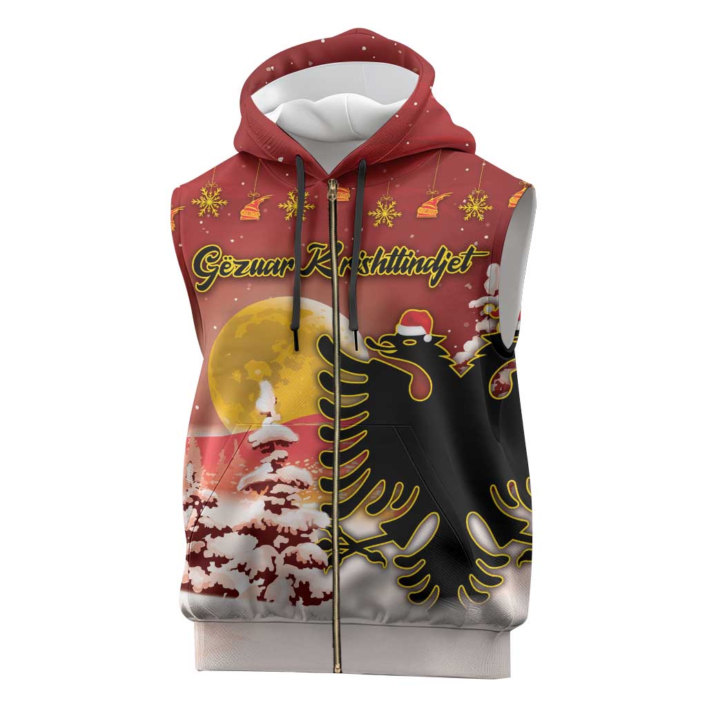 Personalized Albania Christmas Sleeveless Zip Hoodie Gezuar Krishtlindjet - Wonder Print Shop