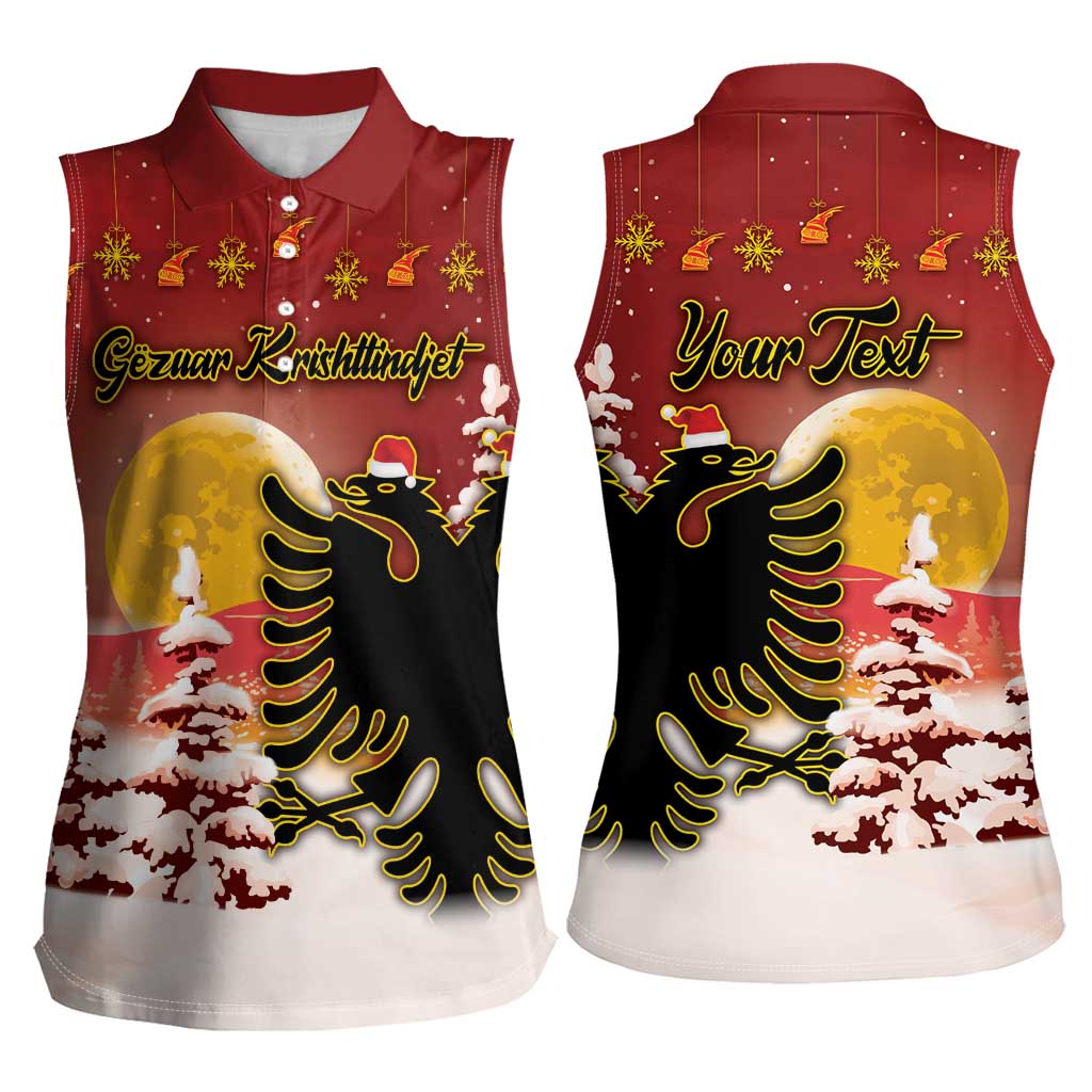 Personalized Albania Christmas Women Sleeveless Polo Shirt Gezuar Krishtlindjet - Wonder Print Shop