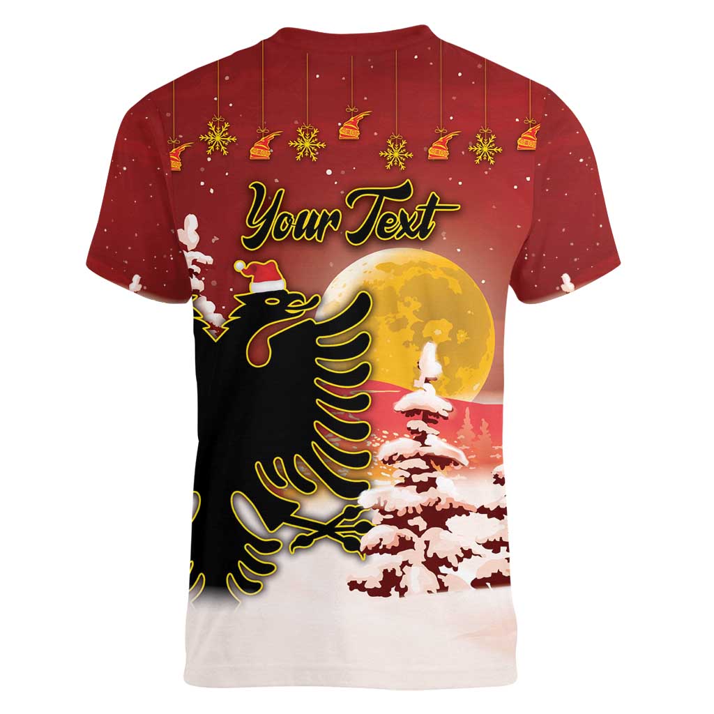 Personalized Albania Christmas Women V-Neck T-Shirt Gezuar Krishtlindjet - Wonder Print Shop