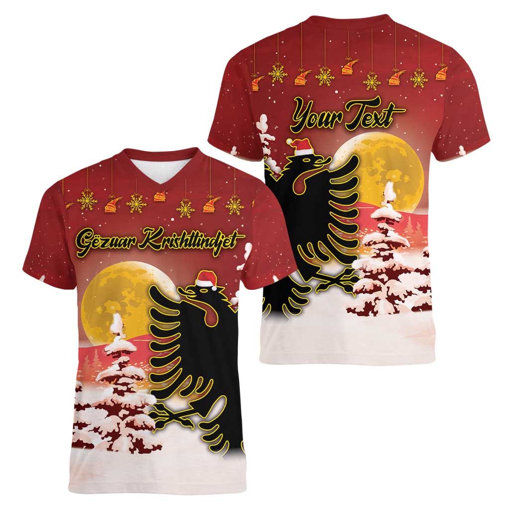 Personalized Albania Christmas Women V-Neck T-Shirt Gezuar Krishtlindjet - Wonder Print Shop