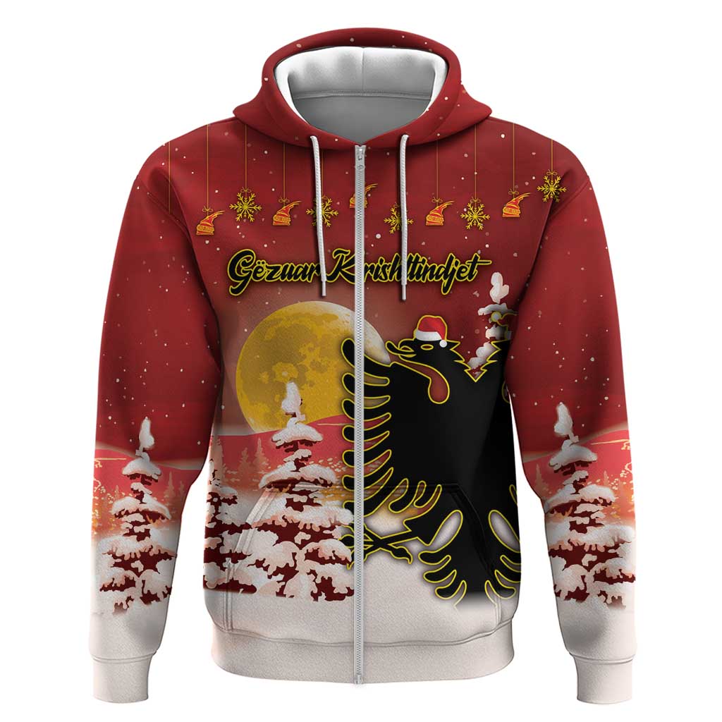 Personalized Albania Christmas Zip Hoodie Gezuar Krishtlindjet - Wonder Print Shop