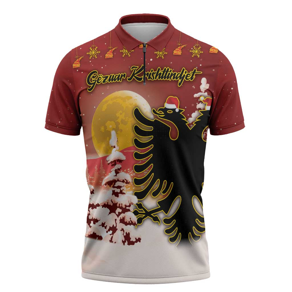 Personalized Albania Christmas Zipper Polo Shirt Gezuar Krishtlindjet - Wonder Print Shop