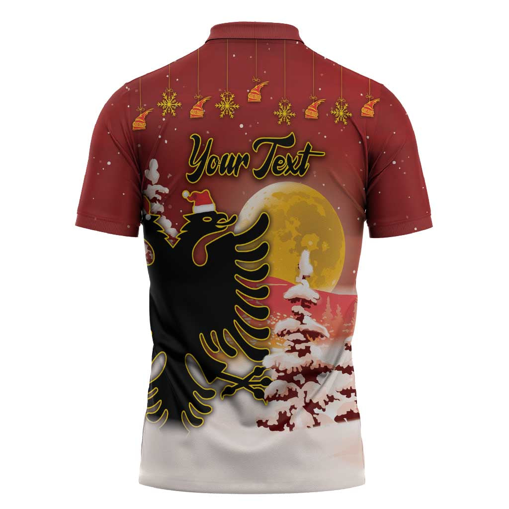 Personalized Albania Christmas Zipper Polo Shirt Gezuar Krishtlindjet - Wonder Print Shop