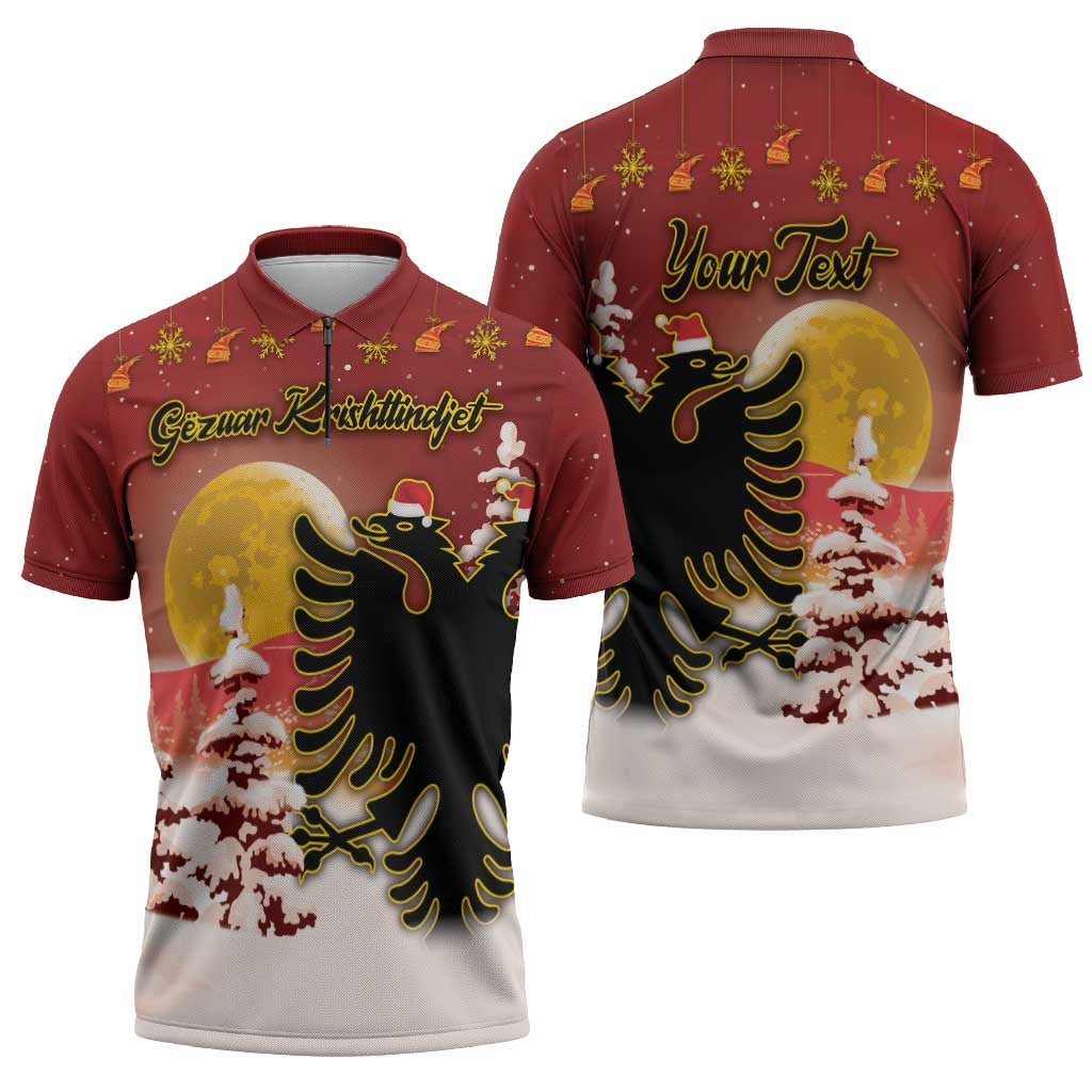 Personalized Albania Christmas Zipper Polo Shirt Gezuar Krishtlindjet - Wonder Print Shop