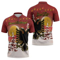 Personalized Albania Christmas Zipper Polo Shirt Gezuar Krishtlindjet - Wonder Print Shop