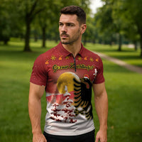 Personalized Albania Christmas Zipper Polo Shirt Gezuar Krishtlindjet - Wonder Print Shop